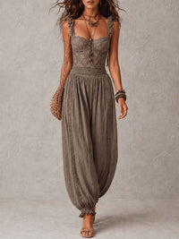 Wanda | Grey Lace Jumpsuit with Bandeau Top and Pleated Harem Pants