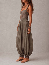 Wanda | Grey Lace Jumpsuit with Bandeau Top and Pleated Harem Pants