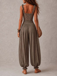 Wanda | Grey Lace Jumpsuit with Bandeau Top and Pleated Harem Pants