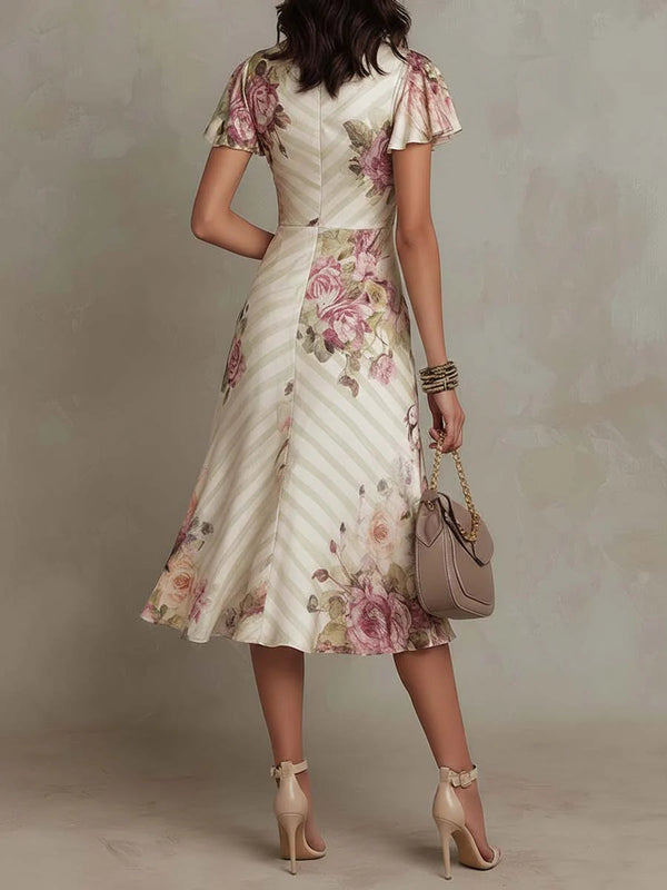 Margaret | Vintage Floral Satin Midi Dress™