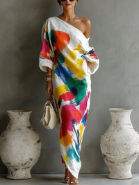 Soraya | One-Shoulder Maxi Dress with Abstract Print