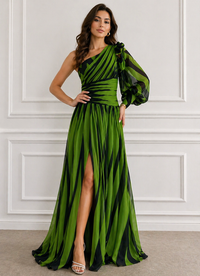 Violet & Grace | Elegant One-Shoulder Striped Maxi Dress™