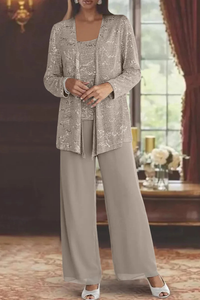 Miriam | Women Sequin Lace Jacket Three Piece Wide Leg Wedding Guest Trouser Suit