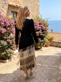 Samara | Midi Dress with Long Sleeves and Soft Fringe Skirt™