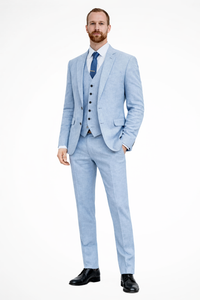 Clifton | Men Linen Three Piece Wedding Guest Suit Blazer Trousers and Waistcoat Set