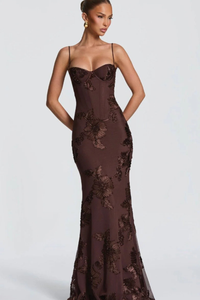 Anastasia | Women Floral Embroidered Corset Cami Strap Wedding Guest Maxi Dress