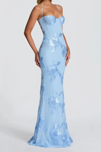 Anastasia | Women Floral Embroidered Corset Cami Strap Wedding Guest Maxi Dress