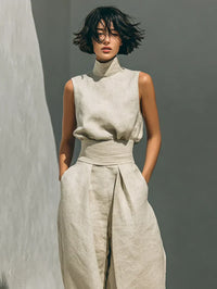 Florine | Sleeveless Top and Wide-Leg Trousers Set in Cotton and Linen