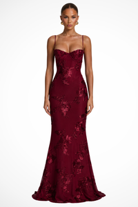 Anastasia | Women Floral Embroidered Corset Cami Strap Wedding Guest Maxi Dress