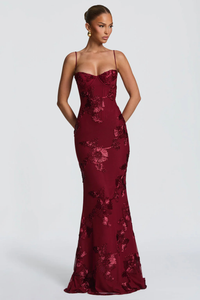 Anastasia | Women Floral Embroidered Corset Cami Strap Wedding Guest Maxi Dress