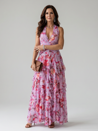Nori | Floral Halter Neck Maxi Dress with Ruched Bust™