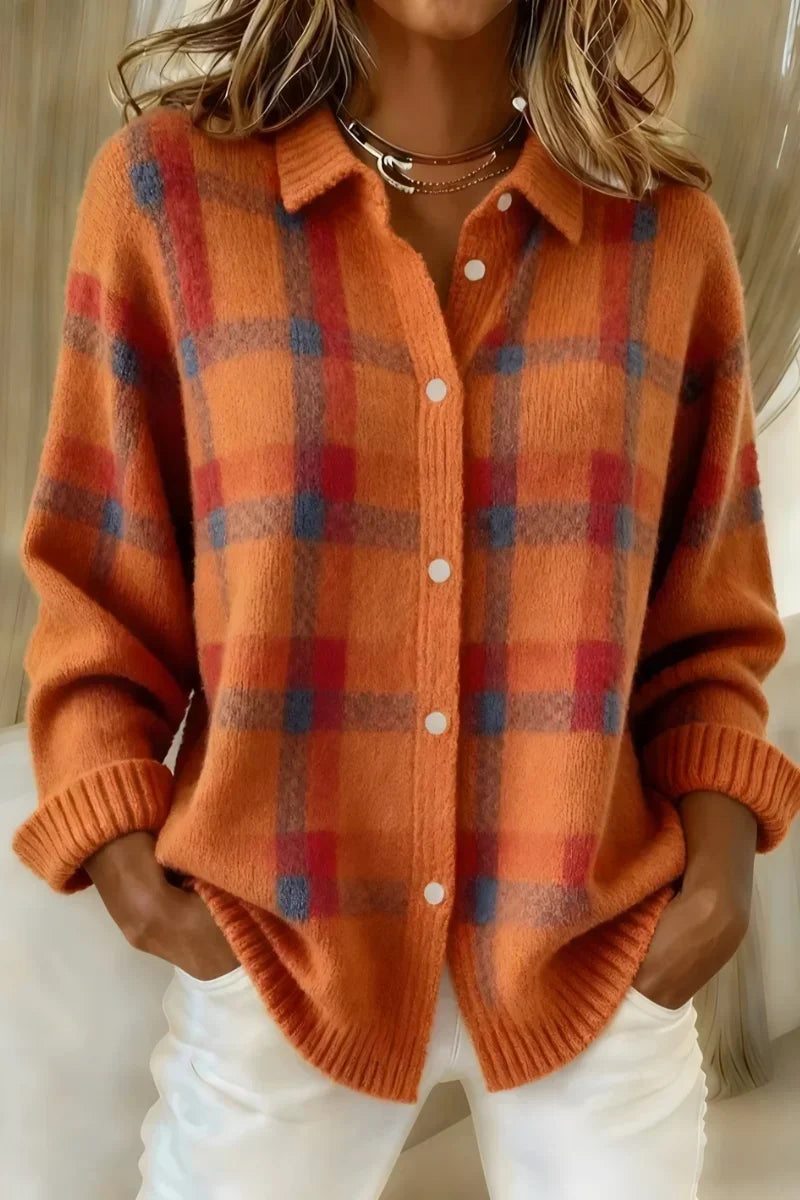 Megan | Knitted Plaid Cardigan with Buttons™