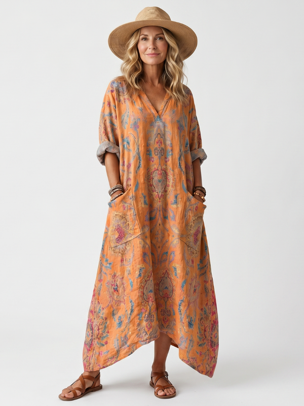 Réjane | Oversized Midi Dress with Lapel Collar and Large Pockets