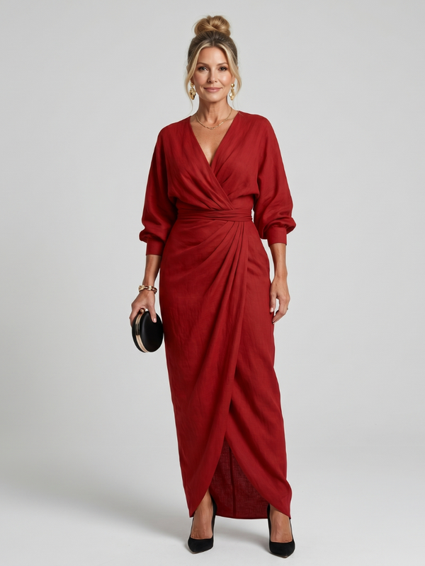 Fable | Midi Crossover Long Sleeve Dress with Overlay Skirt™