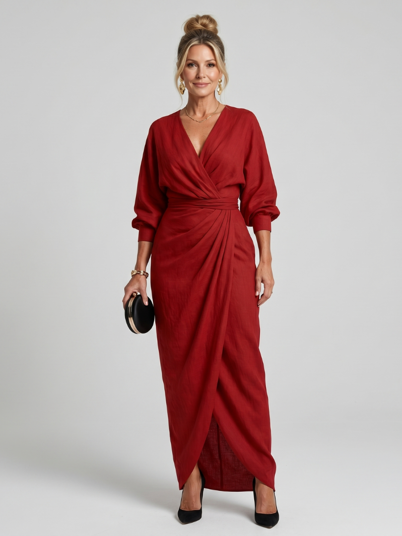 Fable | Midi Crossover Long Sleeve Dress with Overlay Skirt™