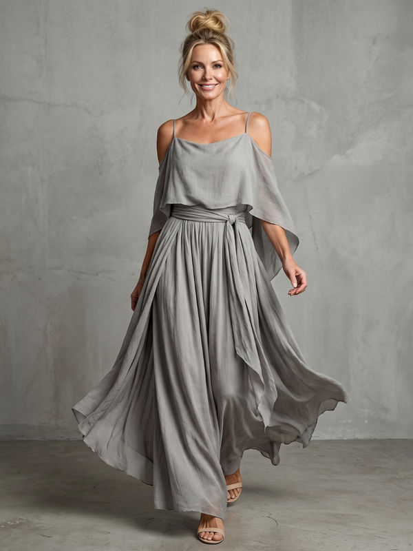 Marisol | Layered Draped Off-the-Shoulder Top and Wide-Leg Pants Set™