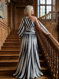 Violet & Grace | Elegant One-Shoulder Striped Maxi Dress™