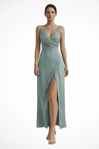 Selvara | Women’s Wedding Guest Slit Maxi Dress with Draped Bodic