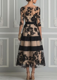 Elegant Black Lace A-Line Midi Dress