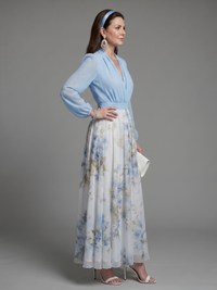 Augusta | Floral Maxi Dress with V Neckline and Sheer Bodice