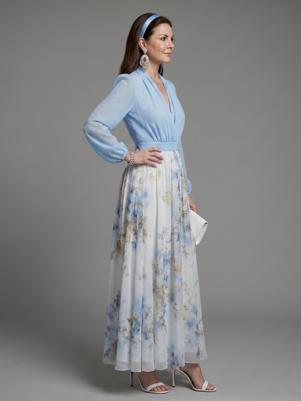 Augusta | Floral Maxi Dress with V-Neck and Sheer Bodice™