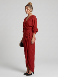 Fable | Midi Crossover Long Sleeve Dress with Overlay Skirt™