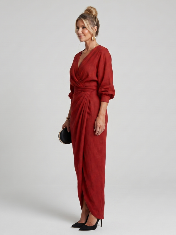Fable | Midi Crossover Long Sleeve Dress with Overlay Skirt™