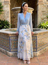 Augusta | Floral Maxi Dress with V Neckline and Sheer Bodice