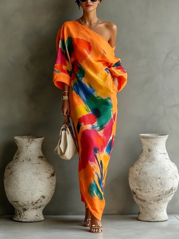 Soraya | One-Shoulder Maxi Dress with Abstract Pattern