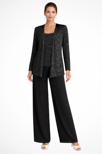 Miriam | Women Sequin Lace Jacket Three Piece Wide Leg Wedding Guest Trouser Suit