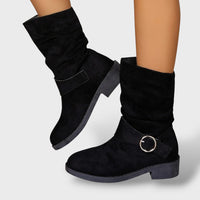 Women's Faux Suede Cowboy Ankle Boots with Block Heel