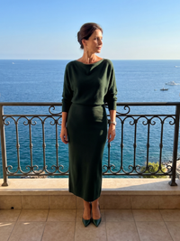 Romy | Midi Dress with Draped Neckline and Fitted Skirt
