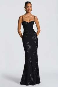 Anastasia | Women Floral Embroidered Corset Cami Strap Wedding Guest Maxi Dress