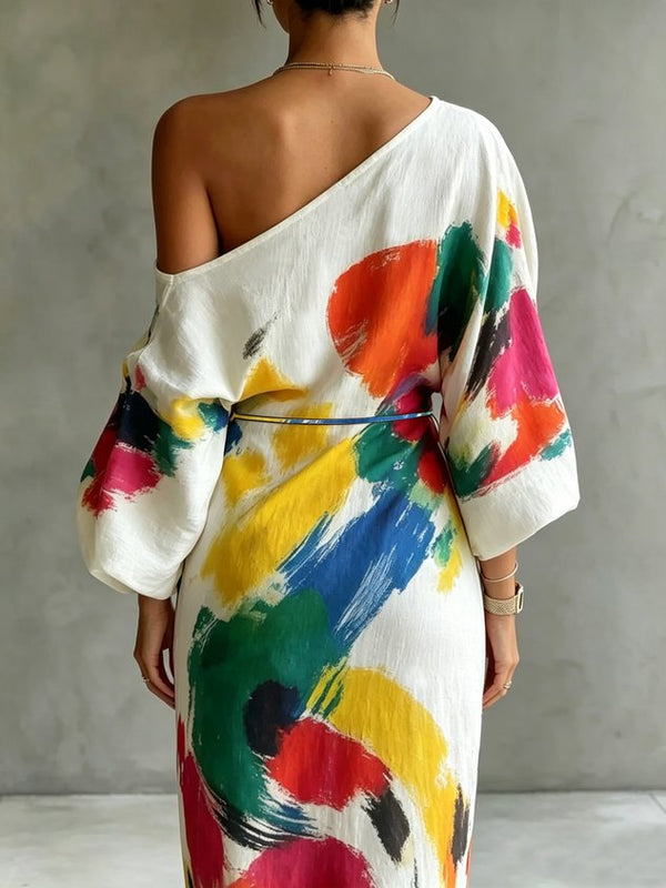 Soraya | One-Shoulder Maxi Dress with Abstract Pattern