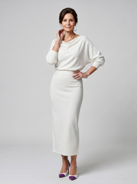 Romy | Midi Dress with Draped Neckline and Fitted Skirt