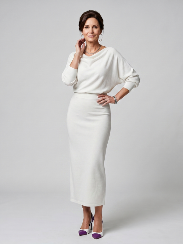 Romy | Midi Dress with Draped Neckline and Fitted Skirt™
