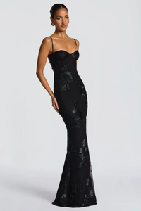 Anastasia | Women Floral Embroidered Corset Cami Strap Wedding Guest Maxi Dress