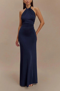 Bronte | Women Halter Neck Twisted Knot Open Back Bodycon Wedding Guest Maxi Dress