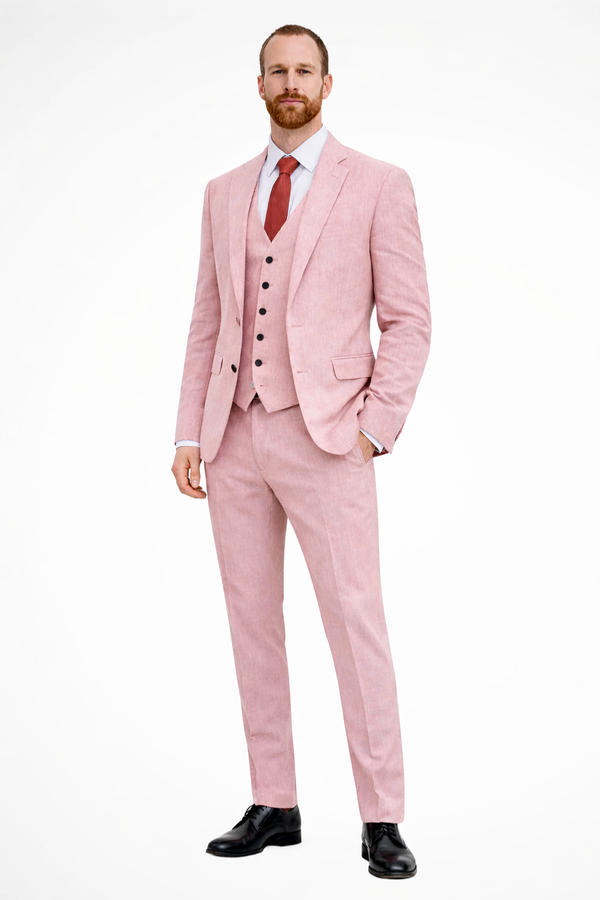 Clifton | Men Linen Three Piece Wedding Guest Suit Blazer Trousers and Waistcoat Set