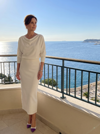 Romy | Midi Dress with Draped Neckline and Fitted Skirt