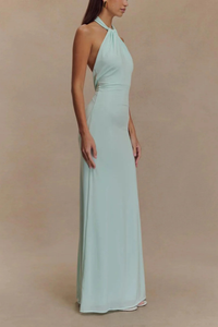 Bronte | Women Halter Neck Twisted Knot Open Back Bodycon Wedding Guest Maxi Dress