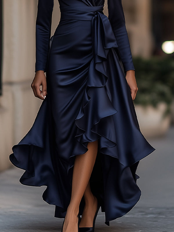 Palma | Draped Satin Maxi Dress with Ruffles™