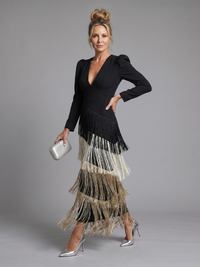 Samara | Midi Dress with Long Sleeves and Soft Fringe Skirt™