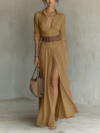 Constance | Long Maxi Dress with Lapel Collar and Long Sleeves