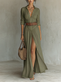 Constance | Long Maxi Dress with Lapel Collar and Long Sleeves