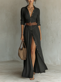 Constance | Long Maxi Dress with Lapel Collar and Long Sleeves
