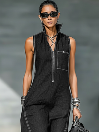 Opale | Minimal Sleeveless Jumpsuit with White Details