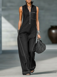 Opale | Minimal Sleeveless Jumpsuit with White Details