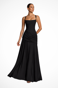 Lavinia | Women Square Neck Ruched Wedding Guest Maxi Dress with Side Slit
