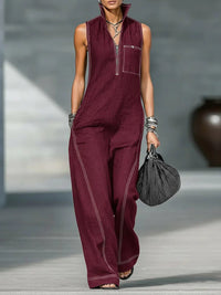 Opale | Minimal Sleeveless Jumpsuit with White Details